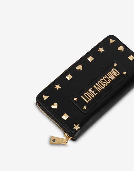 Black Studded Embellished Zip Wallet