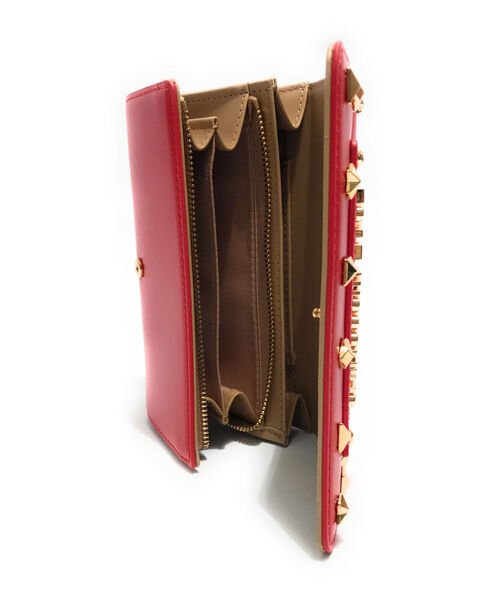 Red Glossy Embellished Wallet with Stud Detail