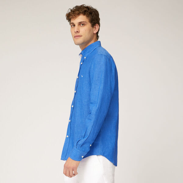 Bright Blue Linen Button-Up Shirt