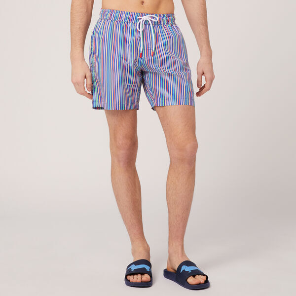 Multicolor Striped Swim Shorts with Drawstring