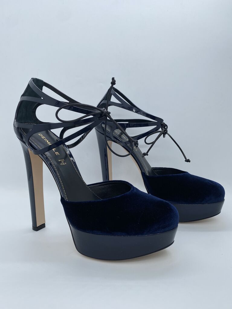 Black Patent Strappy Velvet Platform Heels
