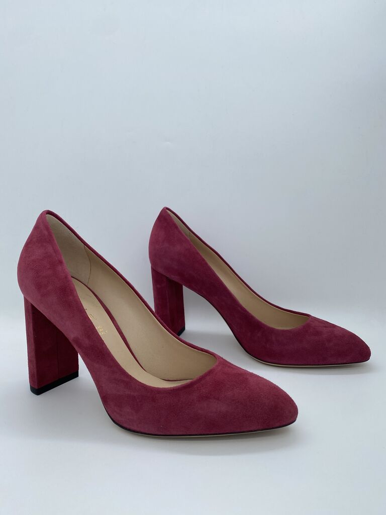 Berry Suede Block Heel Pumps