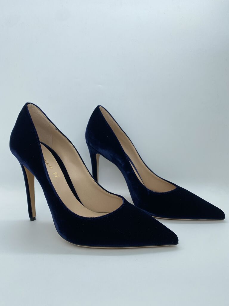 Navy Velvet Stiletto Heels with Pointed Toe