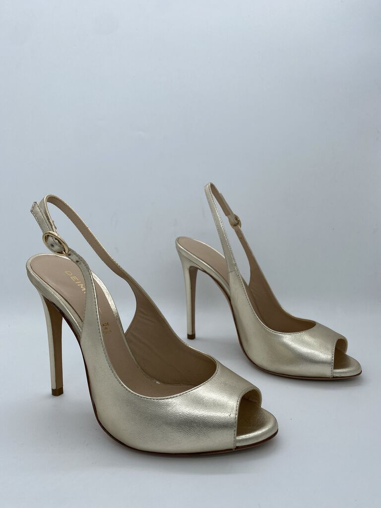 Champagne Metallic Peep-Toe Slingback Heels