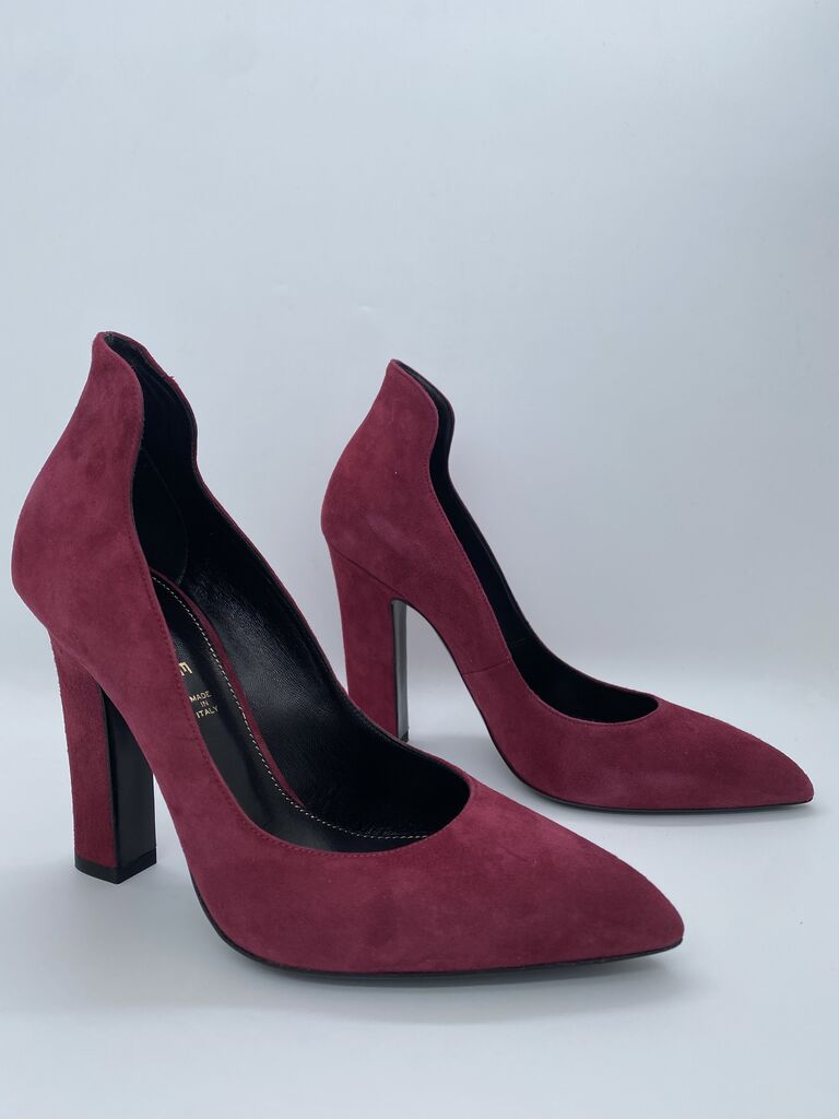 Burgundy Suede High Heel Pumps with Pointed Toe