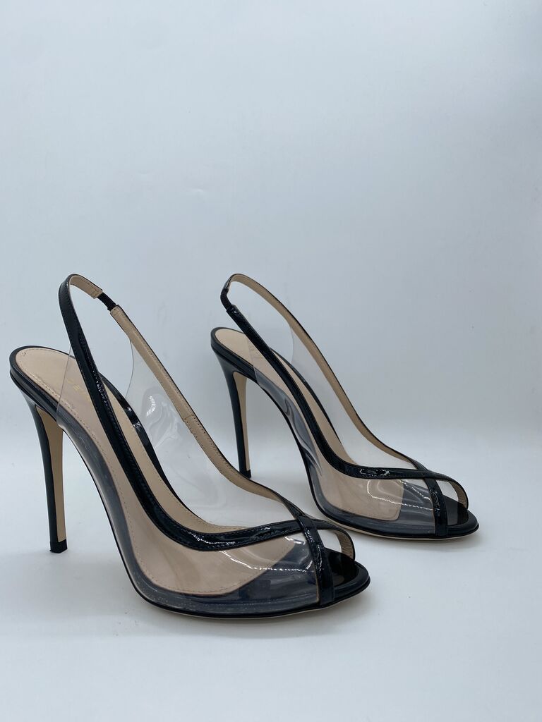 Clear PVC Slingback Stilettos with Peep Toe Design