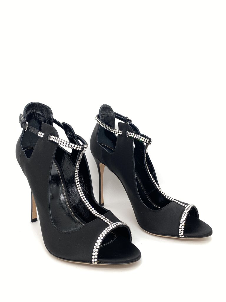 Black Satin Heel with Rhinestone Detailing