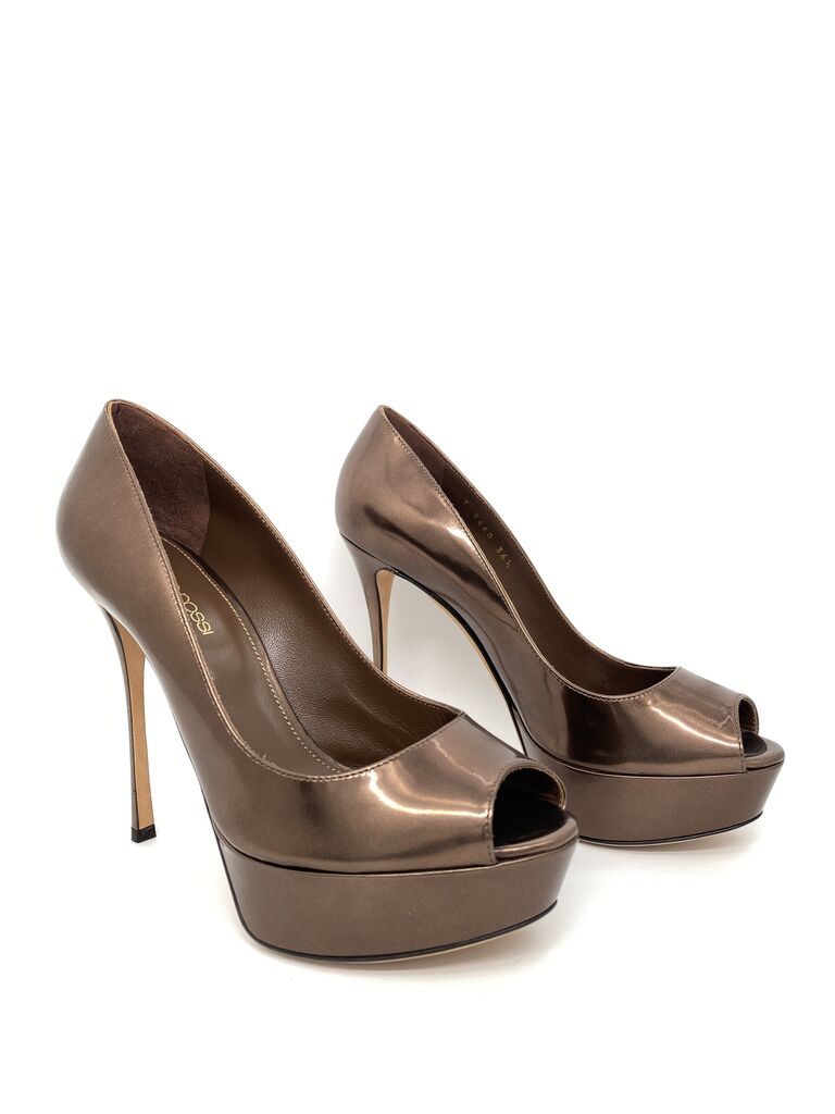 Bronze Metallic Platform Peep-Toe Heels