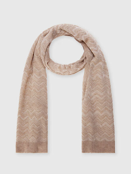 Beige Chevron Knit Scarf with Soft Texture