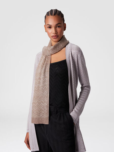 Beige Chevron Knit Scarf with Soft Texture
