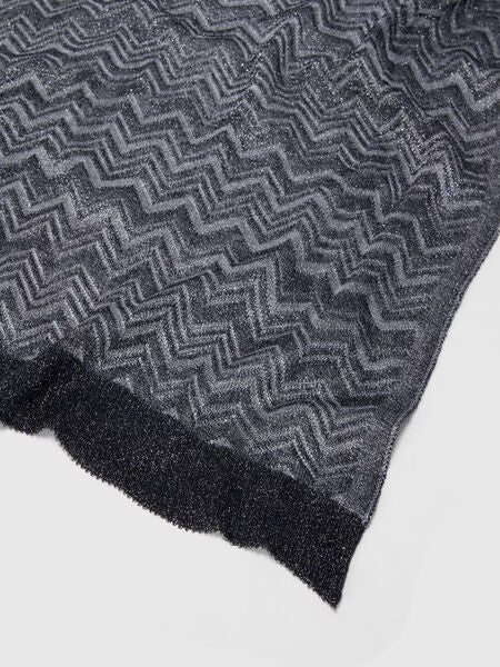 Charcoal Chevron Knit Scarf with Metallic Accents