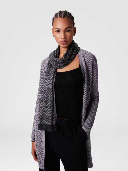 Charcoal Chevron Knit Scarf with Metallic Accents