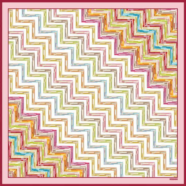 Pink Geometric Silk Scarf with Border