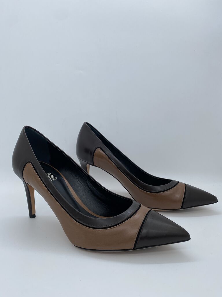 Two-Tone Leather Pointed Pumps with Contrast Toe