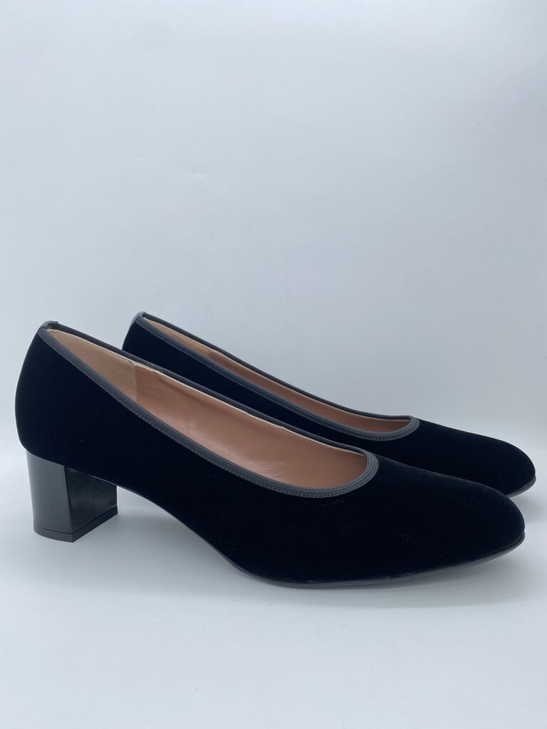 Black Velvet Block Heel Pumps