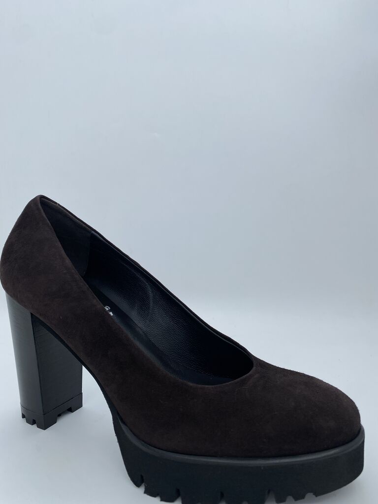 Black Suede Platform Pumps with Block Heel