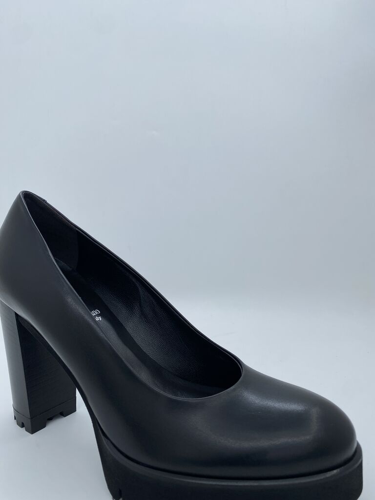 Black Platform Heel Pumps with Chunky Sole