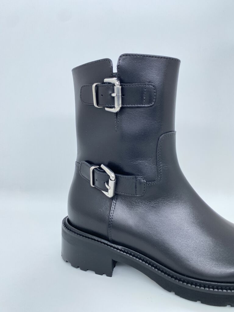 Black Leather Ankle Boots with Dual Buckle Detail