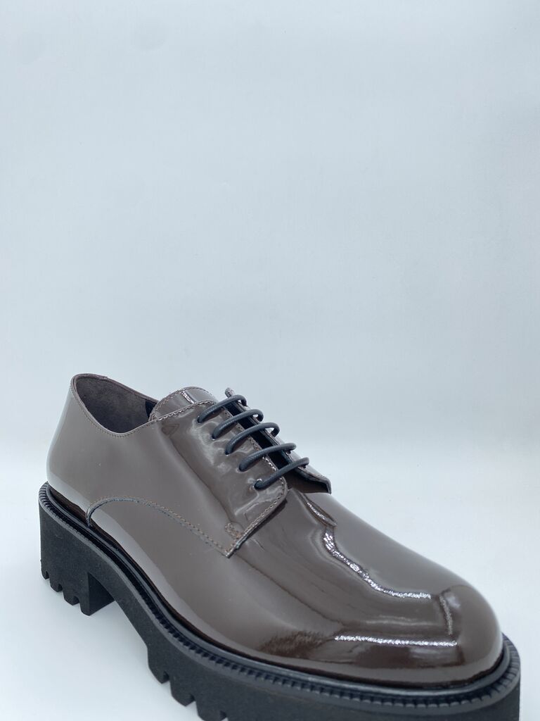 Gray Patent Lace-Up Derby with Chunky Sole