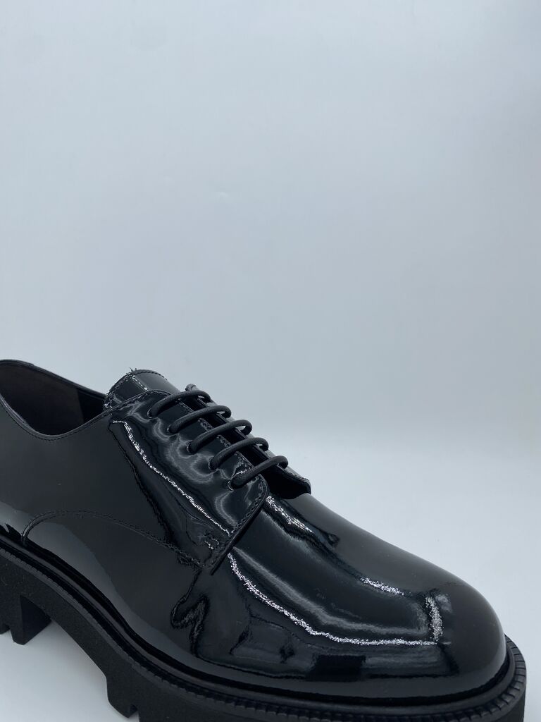 Black Glossy Derby Shoes with Chunky Sole