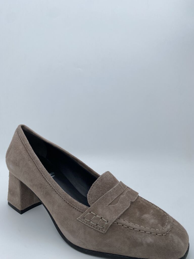 Taupe Suede Loafer with Block Heel