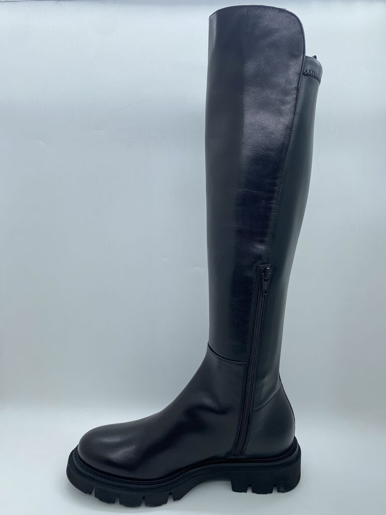 Black Tall Leather Knee-High Boot