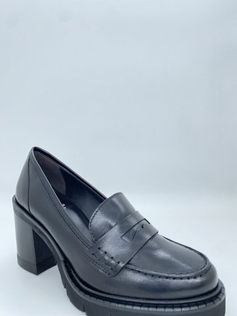 Black Leather Loafer with Chunky Heel