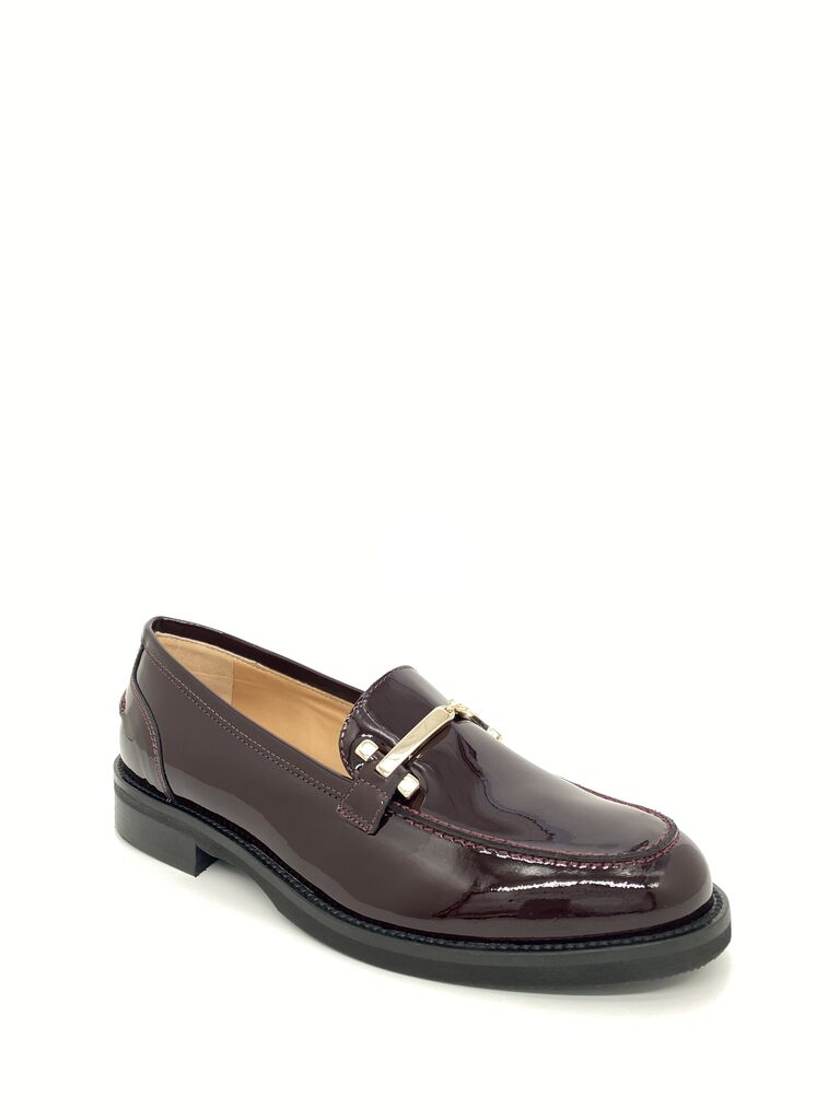 Burgundy Patent Loafers with Metal Accent