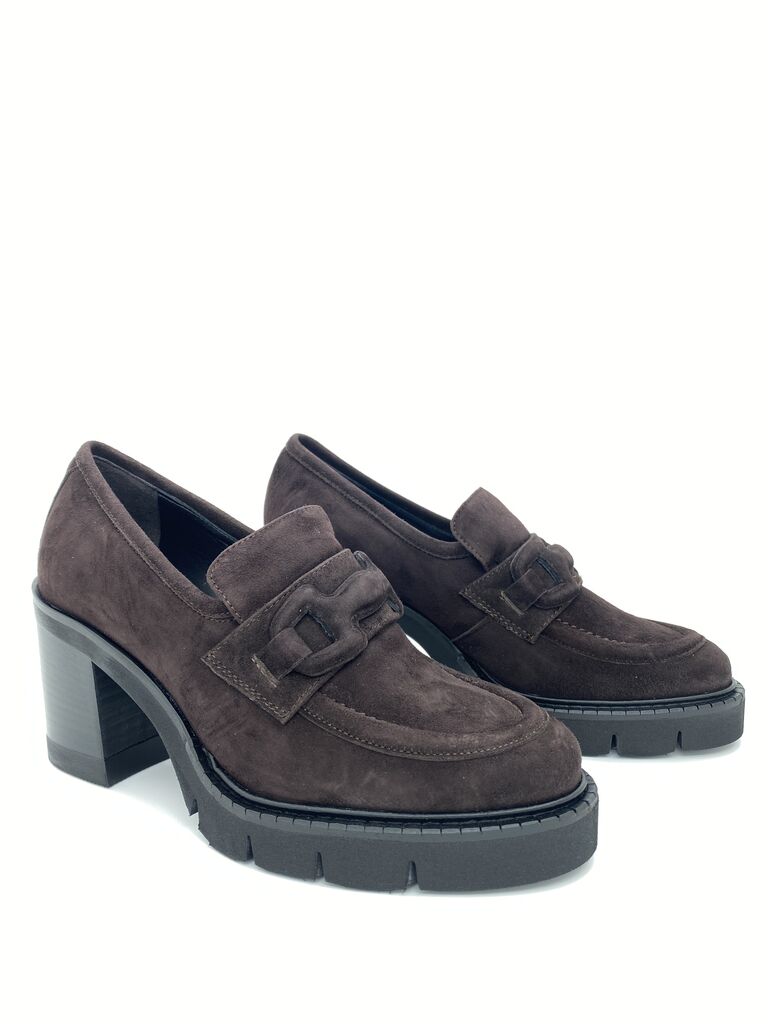 Dark Brown Suede Platform Loafers with Block Heel