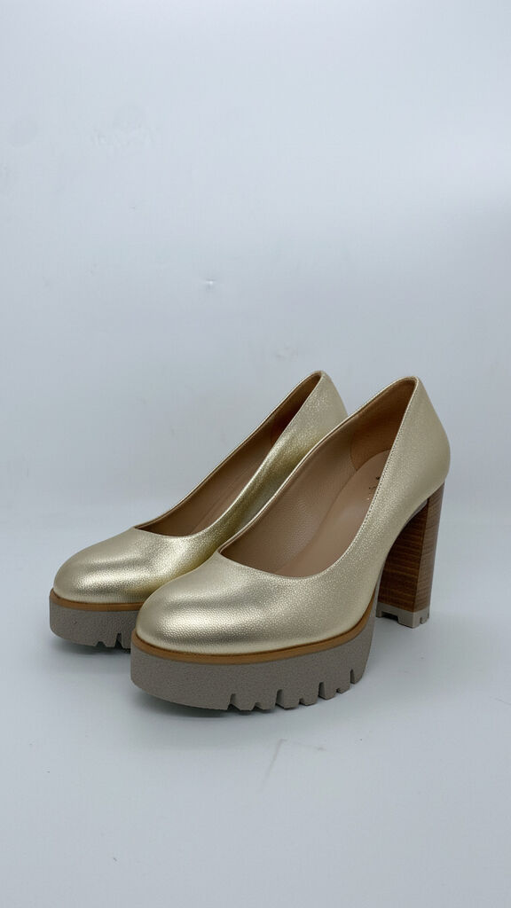 Gold Platform Leather Heel with Chunky Sole