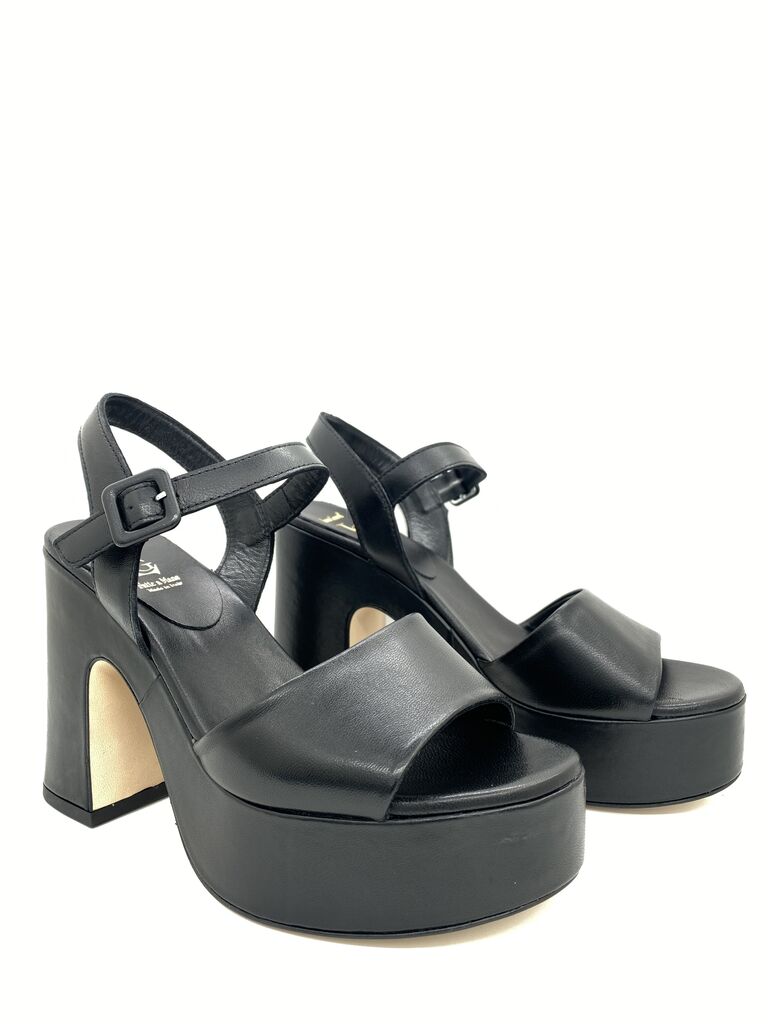 Black Platform Block Heel Sandals with Strap