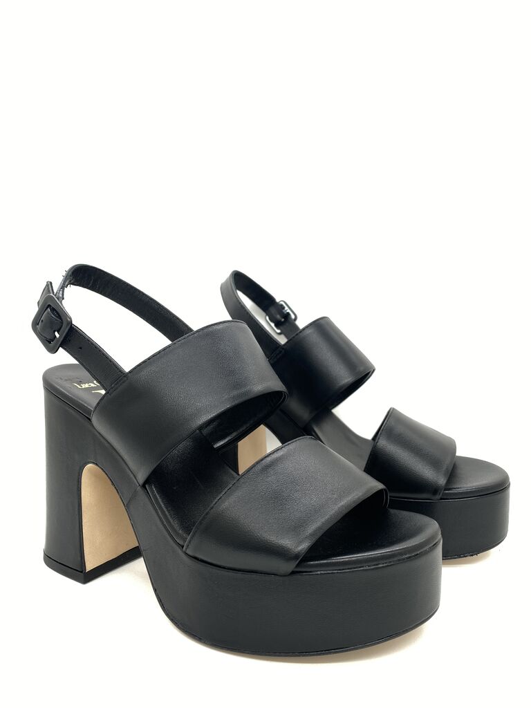 Black Platform Block Heel Sandals with Strap