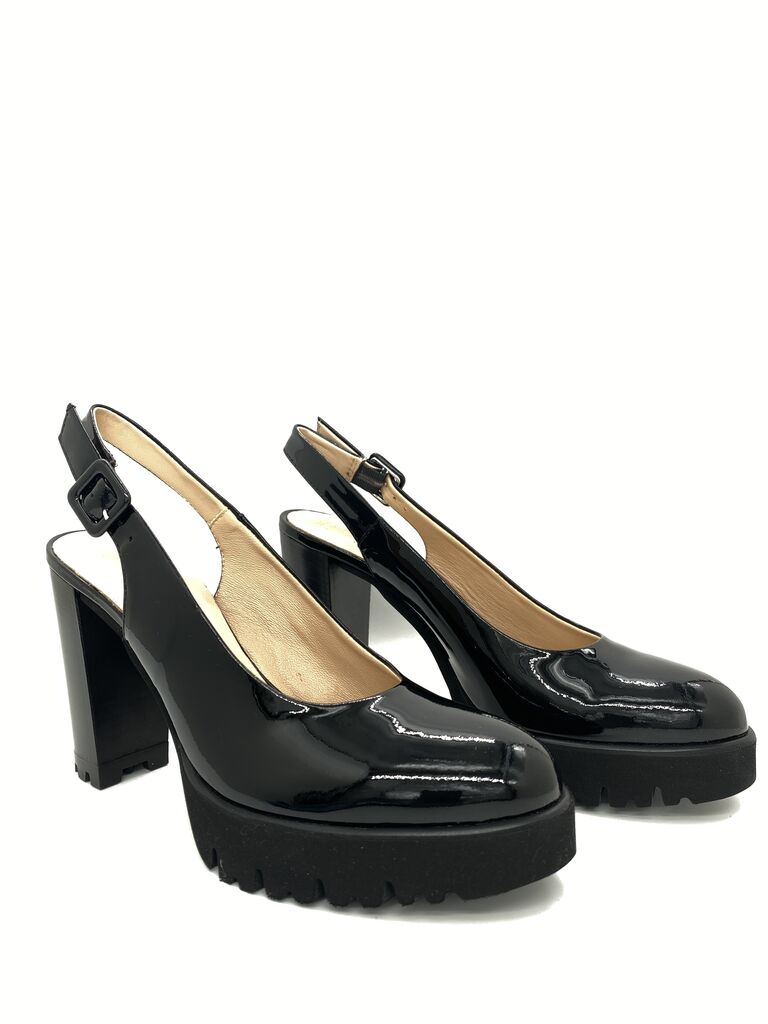 Black Patent Slingback Platform Heels