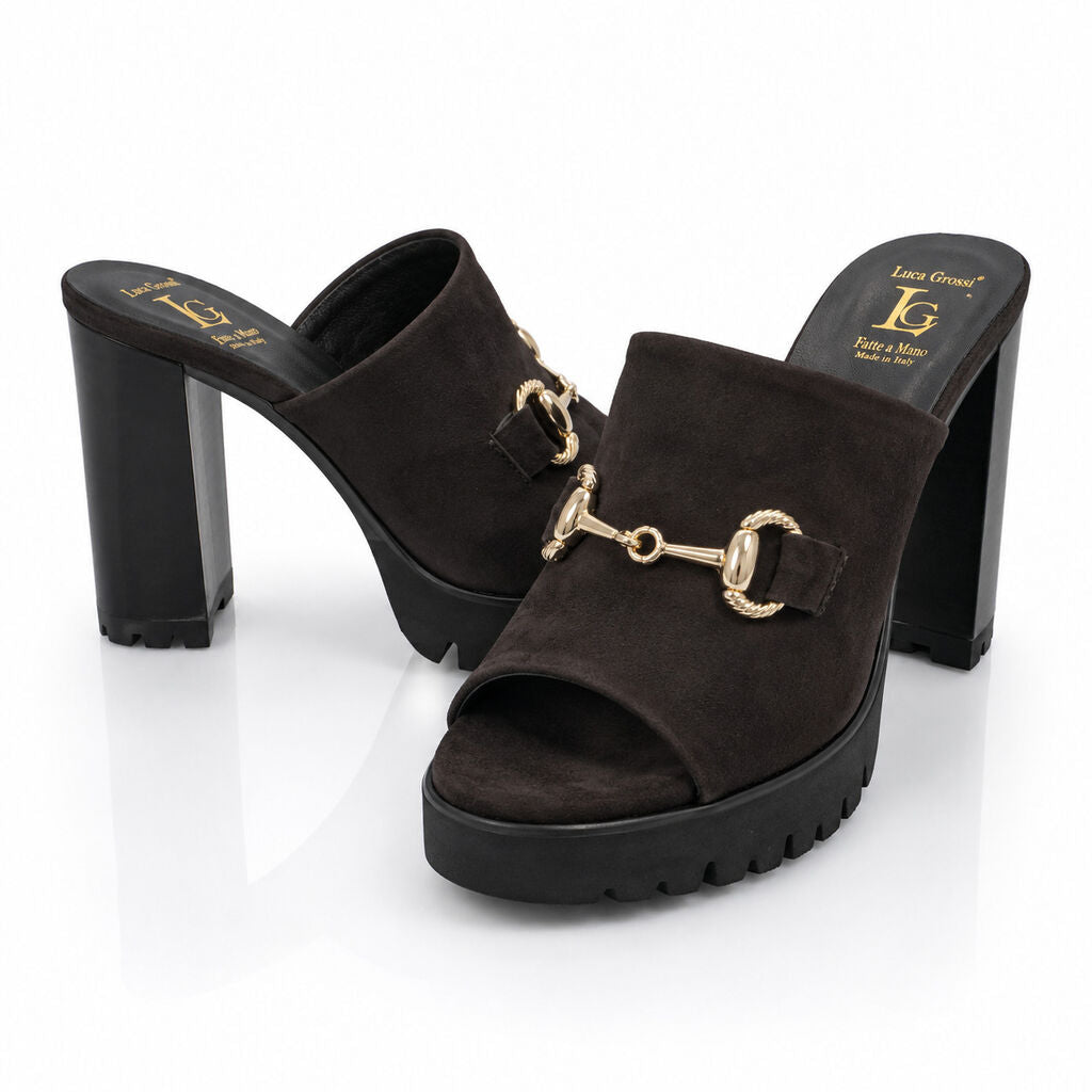 Heeled Mule Open-Toe Camoscio TDM