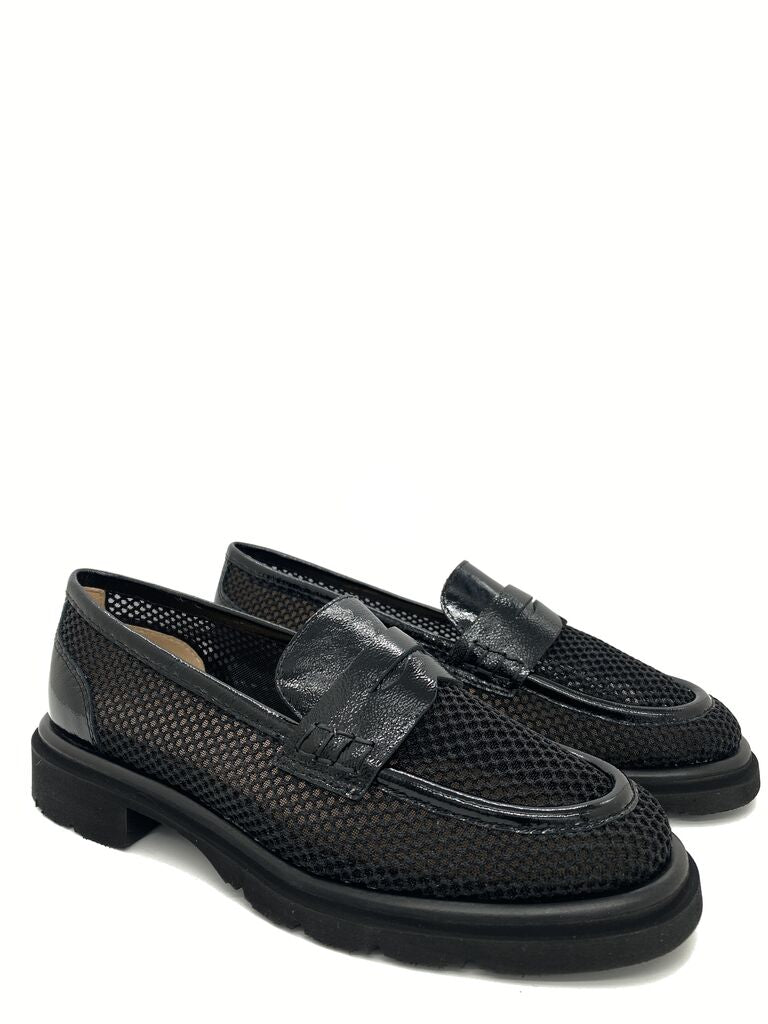Black Mesh Loafers with Glossy Accent