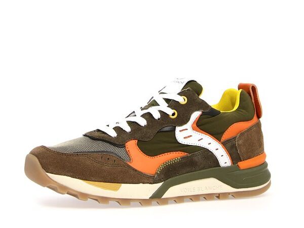 Brown Suede Sneakers with Orange Accents