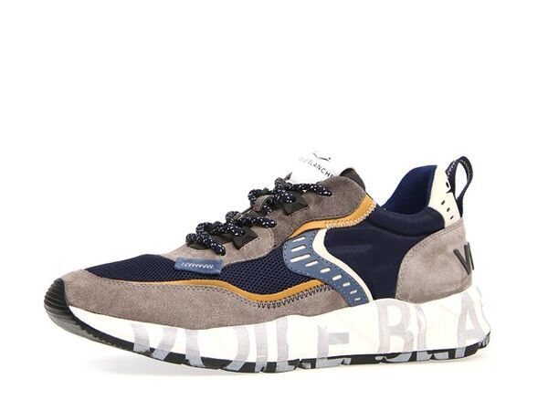 Navy and Grey Suede Mesh Sneakers with Graphic Sole