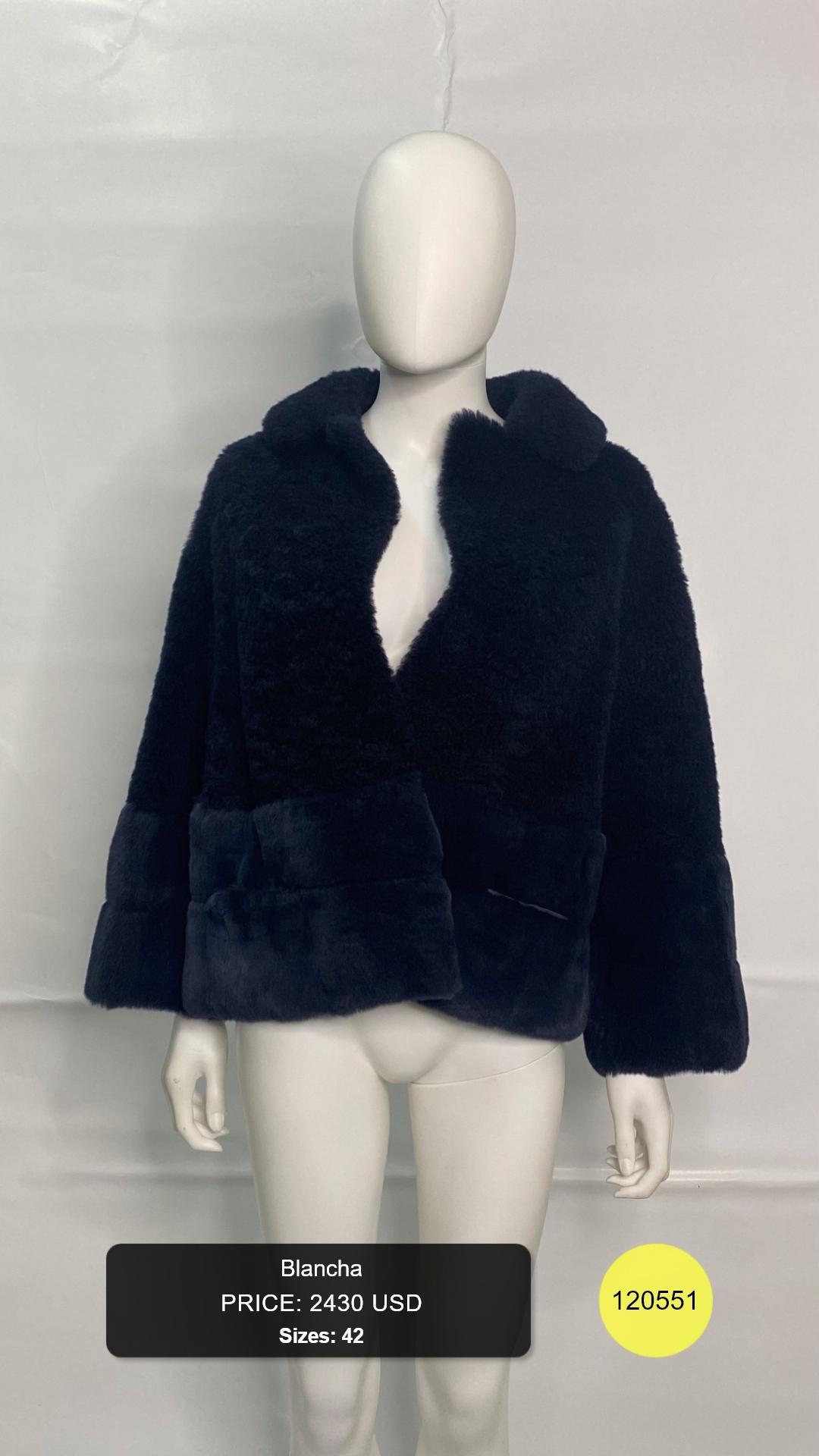 Navy Fur Jacket with Notched Collar