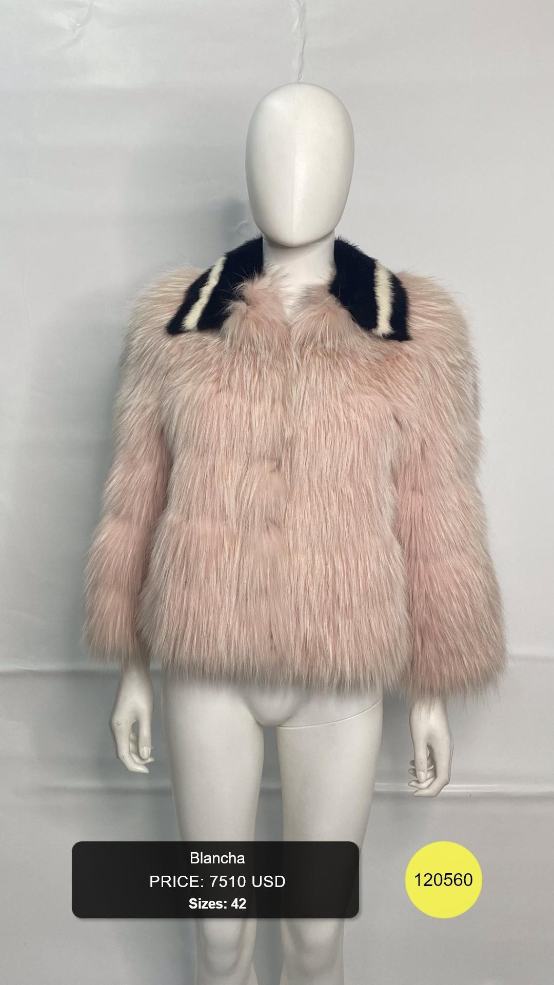 Pink Fur Jacket with Contrast Collar