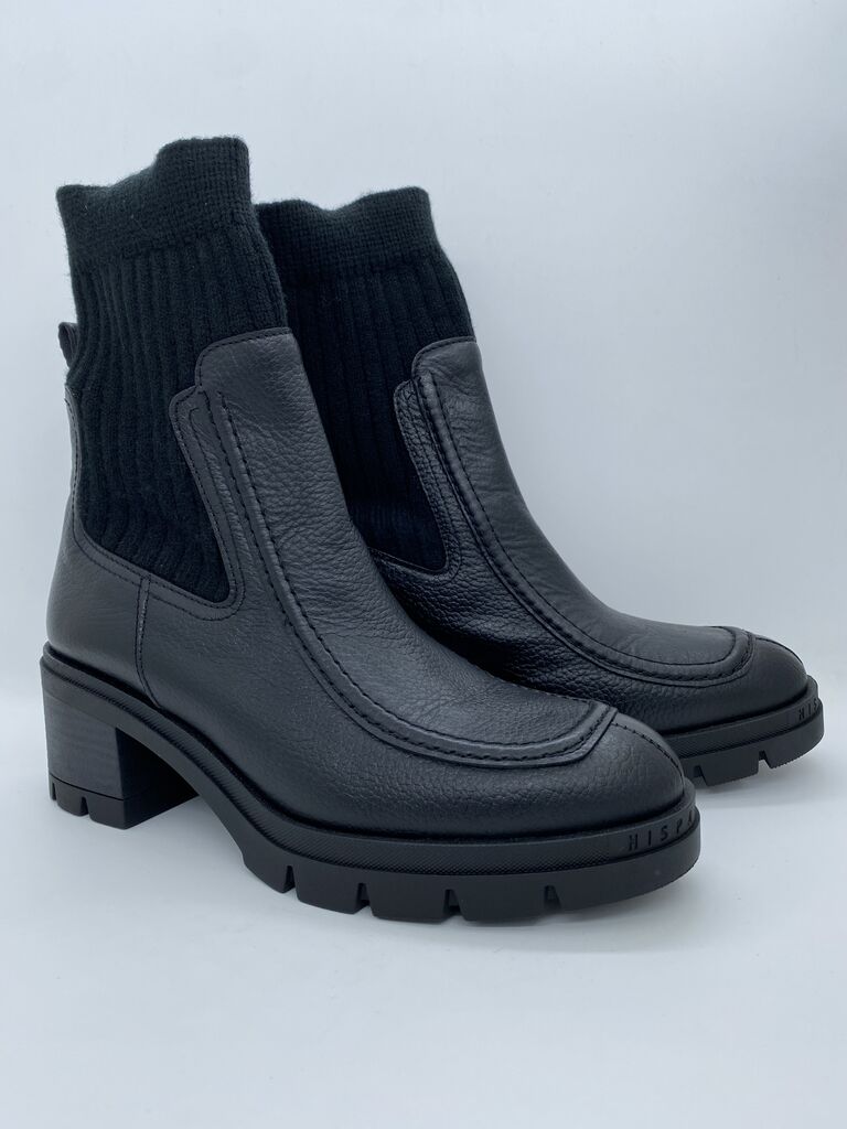 Black Leather Ankle Boots with Sock Detail
