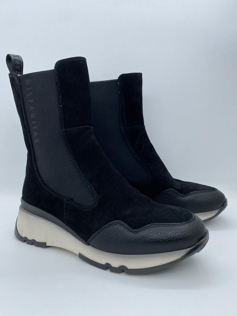 Black Suede Chelsea Boots with Chunky Sole