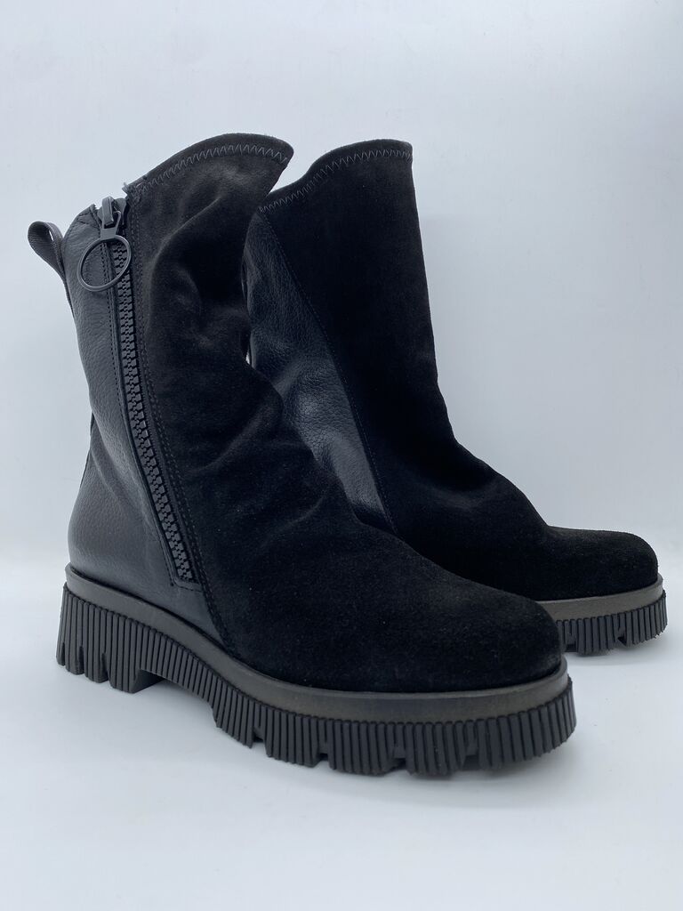 Black Suede Ankle Boots with Rugged Sole