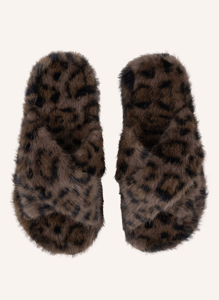KATE FAKE FUR CROSSED SLIDE