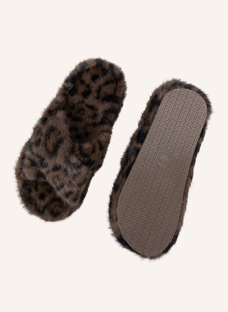 KATE FAKE FUR CROSSED SLIDE