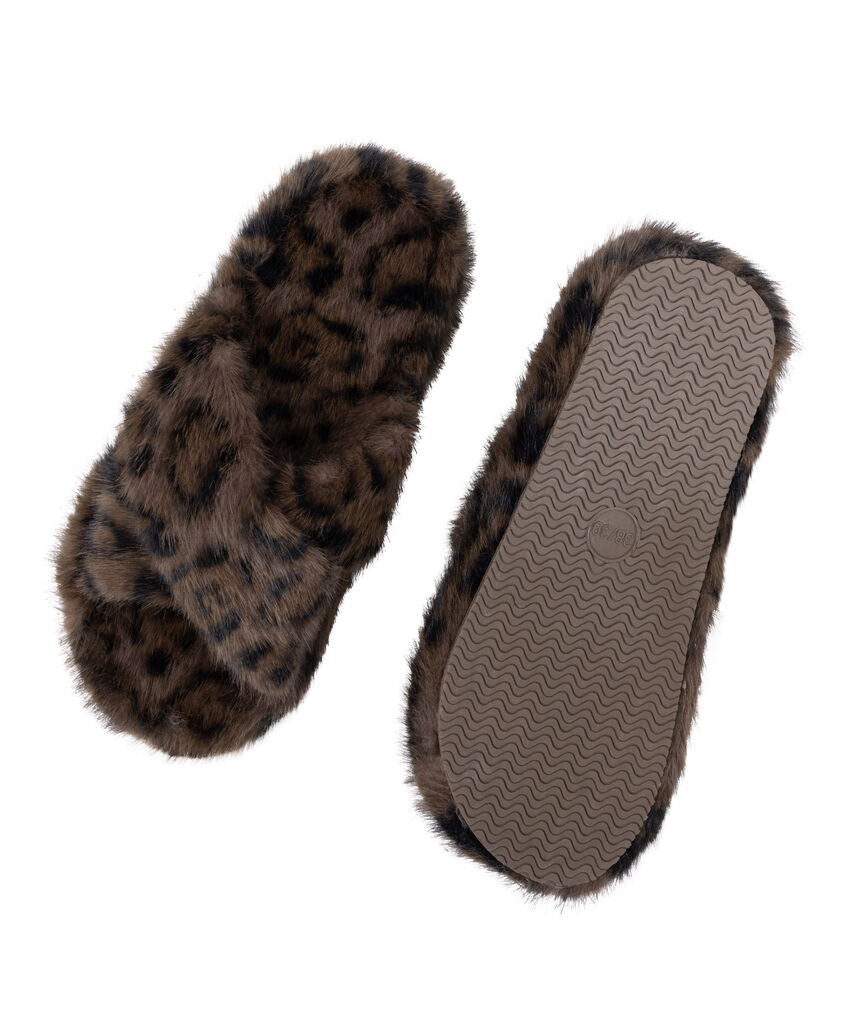 KATE FAKE FUR CROSSED SLIDE
