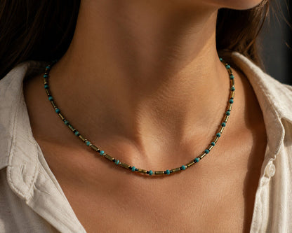 Gold Tubes Turquoise Beads