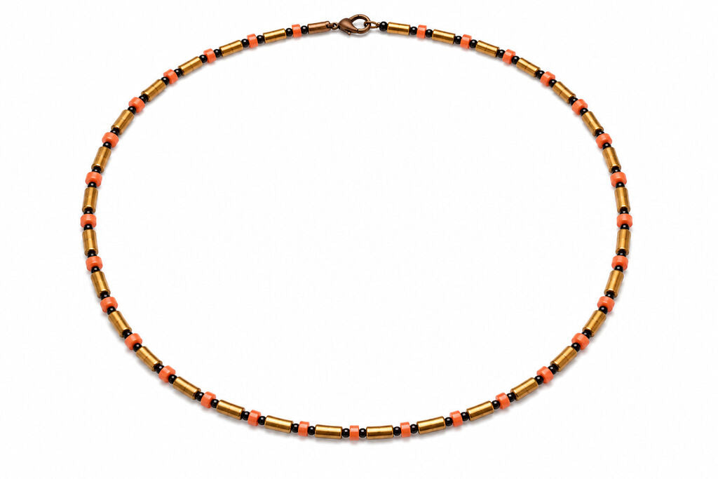 Gold Tubes Orange Beads