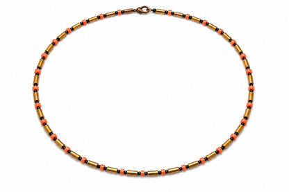 Gold Tubes Orange Beads