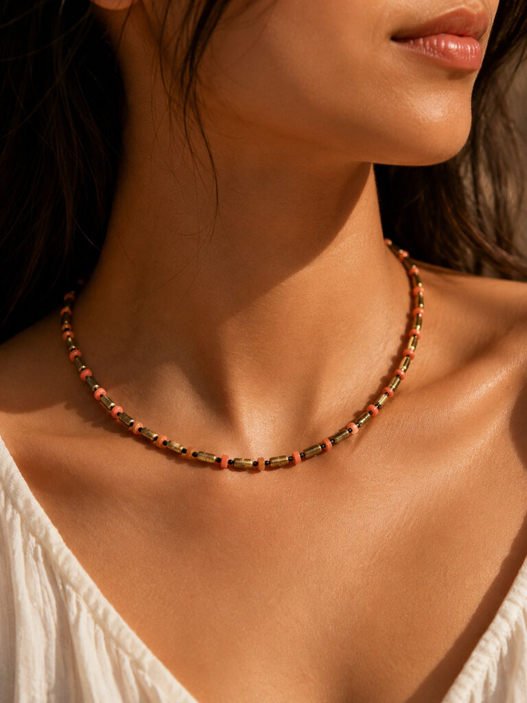Gold Tubes Orange Beads