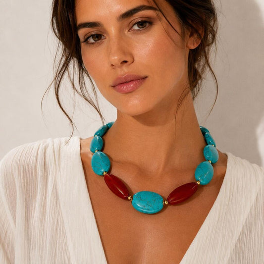 Turquoise Ovals Red Mix